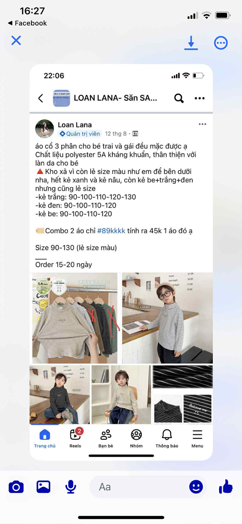 Set 2 áo thu đông hoạ tiết kẻ cho bé