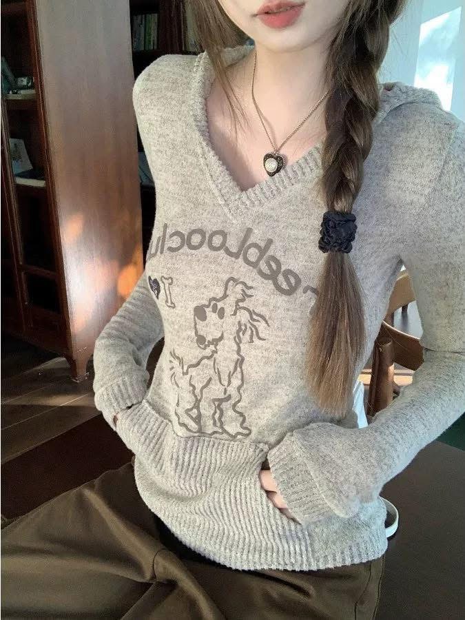 Áo len nâu mũ hoodie
