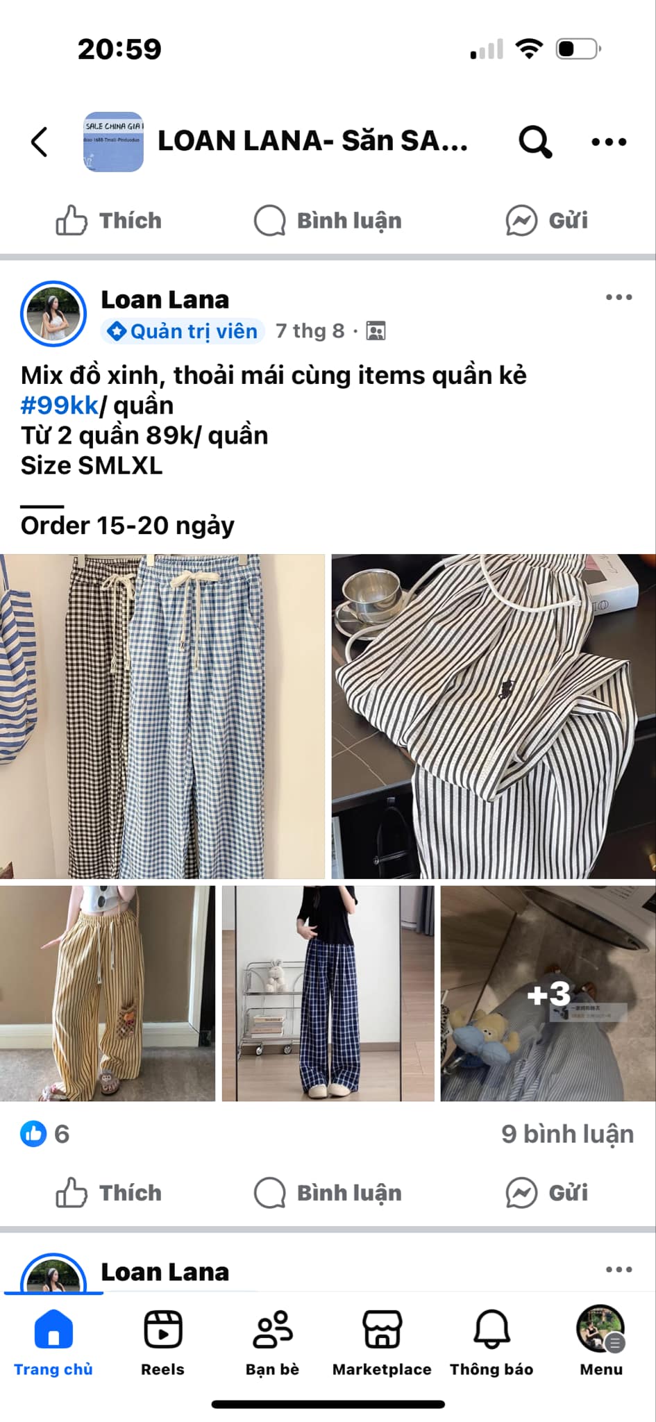 Combo 2 quần kẻ ống xuông