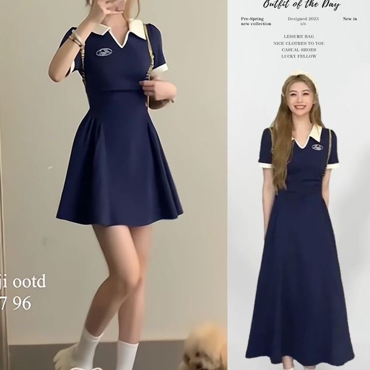 Váy nữ polo trơn xanh than
