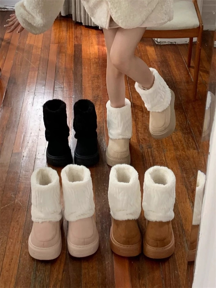 Giày boot lửng cổ lông dày